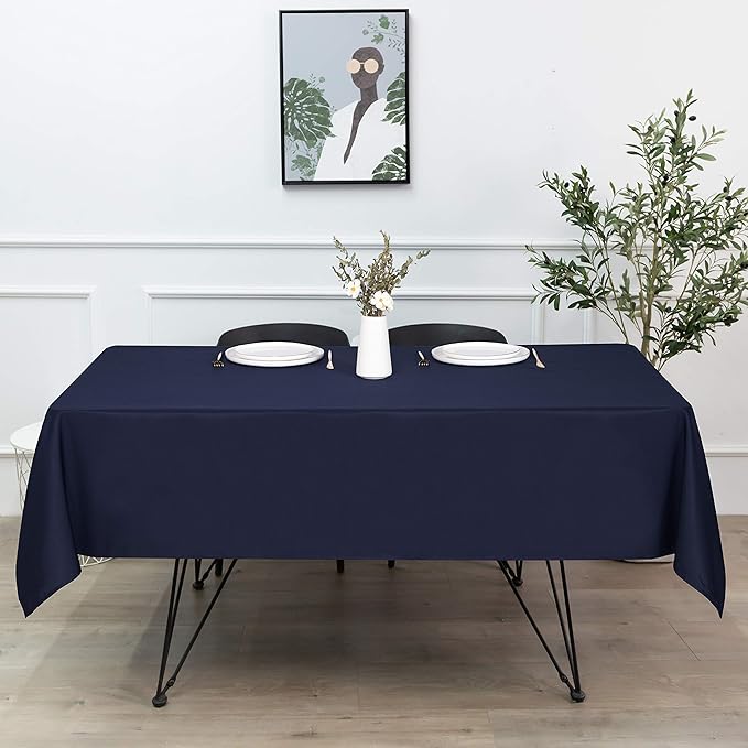 sancua Rectangle Tablecloth - 90 x 132 Inch - Water Resistant Spill Proof Washable Polyester Table Cloth, Decorative Fabric Table Cover for Dining Tables, Buffet Parties and Camping, Navy