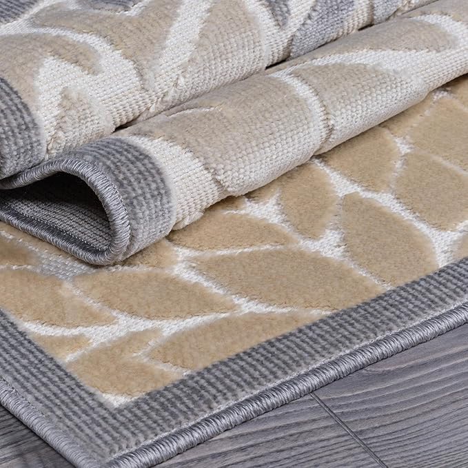 Beverly Rug Outdoor Runner Rug 2x7 Modern Floral Tropical Area Rugs for Indoor and Outdoor Patio Easy to Clean Non Shedding Living Room Porch Garden Washable Outside Carpet (2 x 7 Beige)
