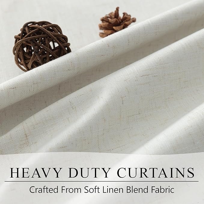 Luxury Linen Extra Long Drapes 132 Inch Blackout Curtains for Bedroom 2 Panel Drop Cloth Cotton Textured Rustic Farmhouse Thermal Darkening Curtain Privacy Room Divider High Ceiling Curtain 11ft Cream