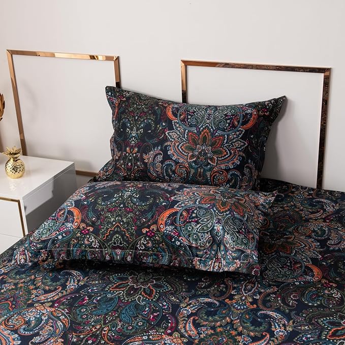 ABREEZE Luxury Vintage Black Duvet Cover Sets Damask Paisley Bedding Set Retro 100% Brushed Cotton Zipper Closure Bedding Collection Full Size