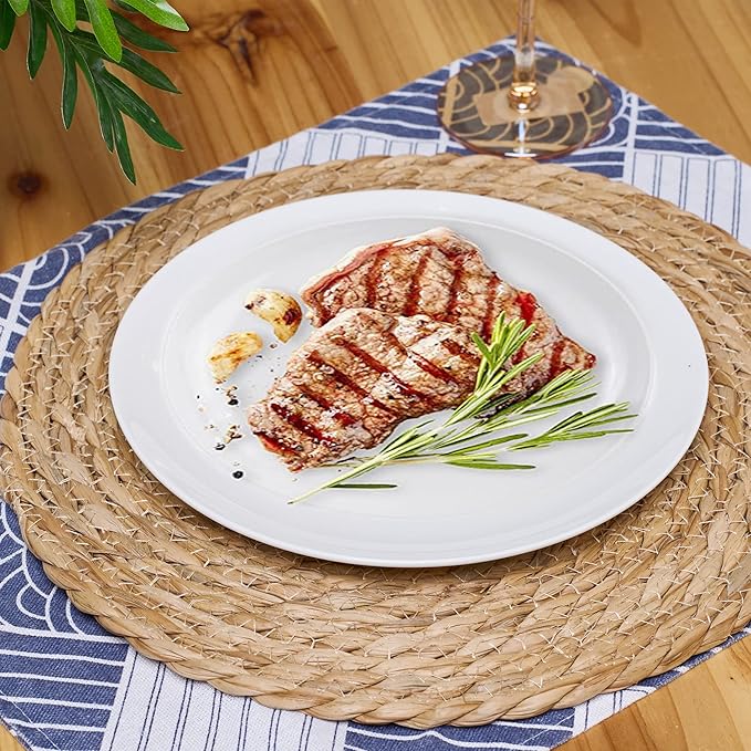 Defined Deco Woven Placemats Set of 10,12" Round Rattan Placemats,Natural Hand-Woven Water Hyacinth Placemats,Farmhouse Weave Place Mats,Rustic Braided Wicker Table Mats for Dining Table,Home,Wedding.