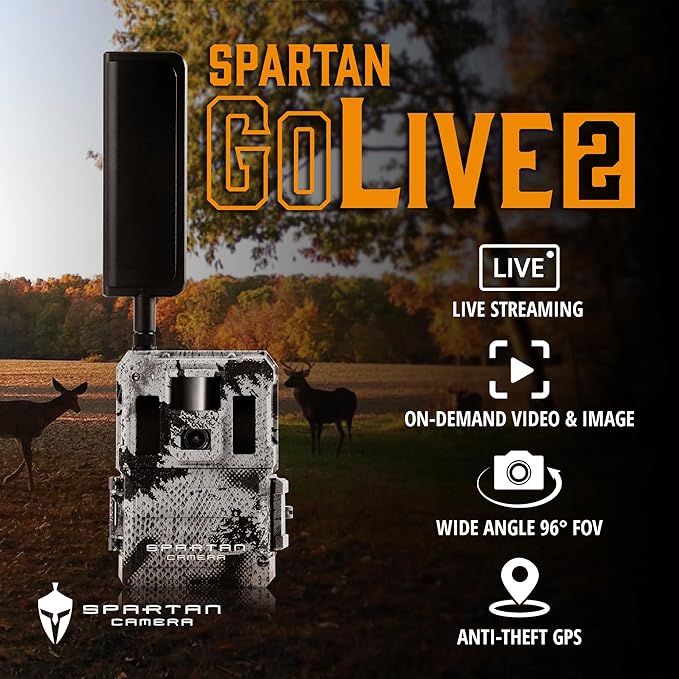 Spartan Camera GoLive2 4G LTE Trail Camera, 96°FOV Wide-Angle, Live Stream, Anti-Theft GPS, On-Demand Image & Video Capture, Real-time Updates, Built-in Lithium, Spartan Areus camo (2, Verizon)