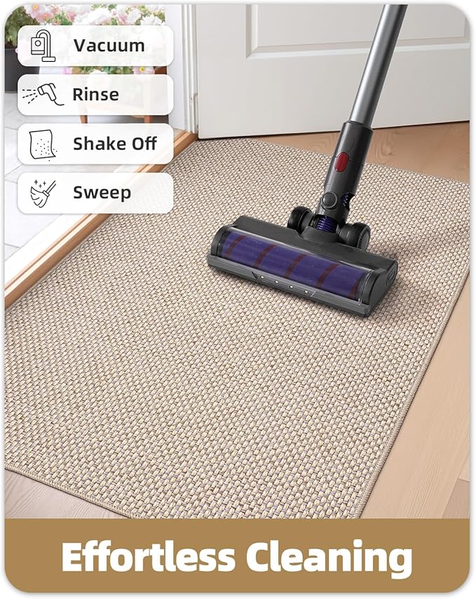 Color&Geometry Front Door Mat Indoor 48"x72", Ultra Non Slip Rubber Backed Dirt Trapper, Low Profile Thin washable, Easy Clean Entry Entryway Rug Door Mat Indoor Entrance, Khaki (Rolled-up NO Creases)