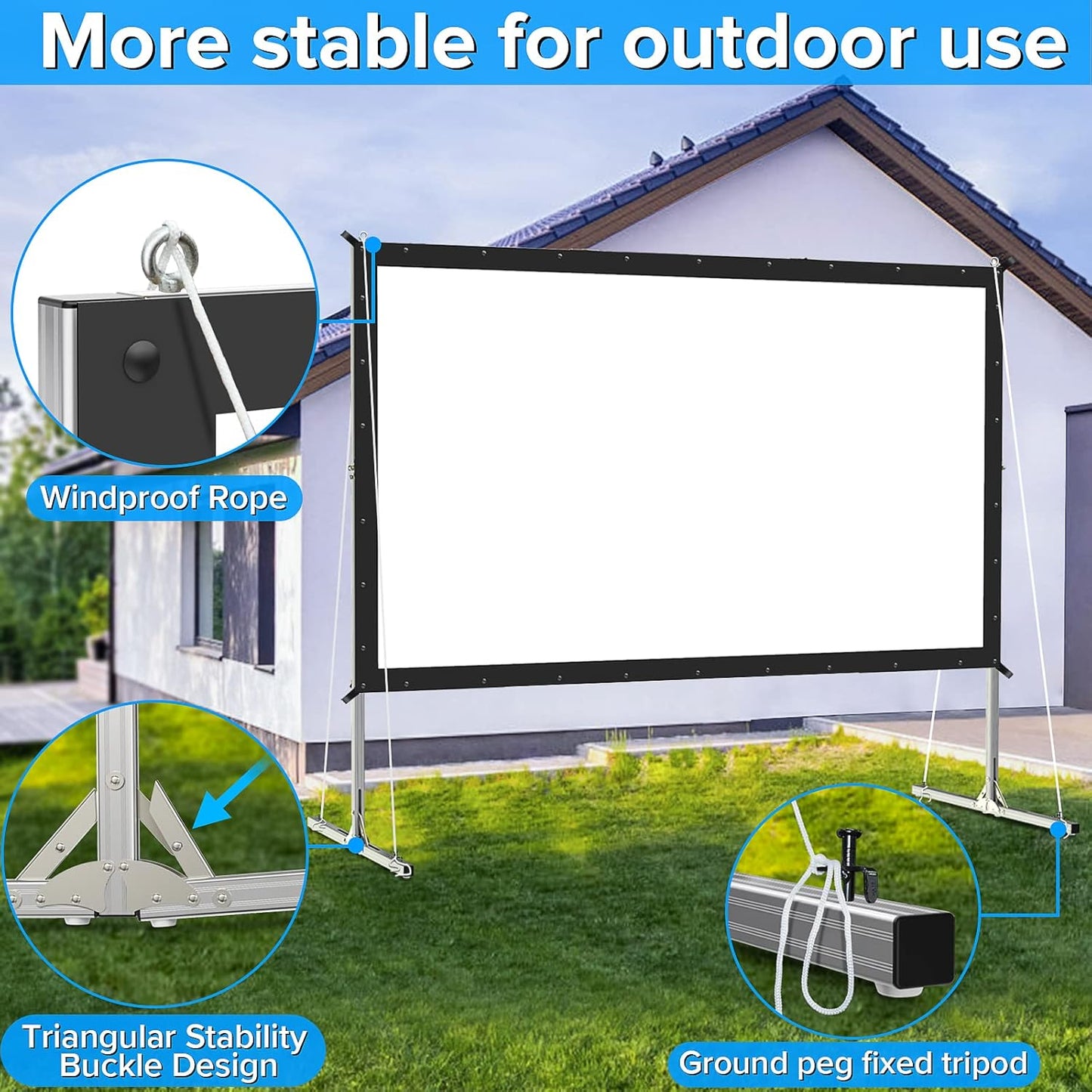 Projector Screen and Stand,JWSIT 110 inch Outdoor Movie Screen-Upgraded 3 Layers PVC 16:9 Outdoor Projector Screen,Portable Video Projection Screen with Carrying Bag for Home Theater Backyard