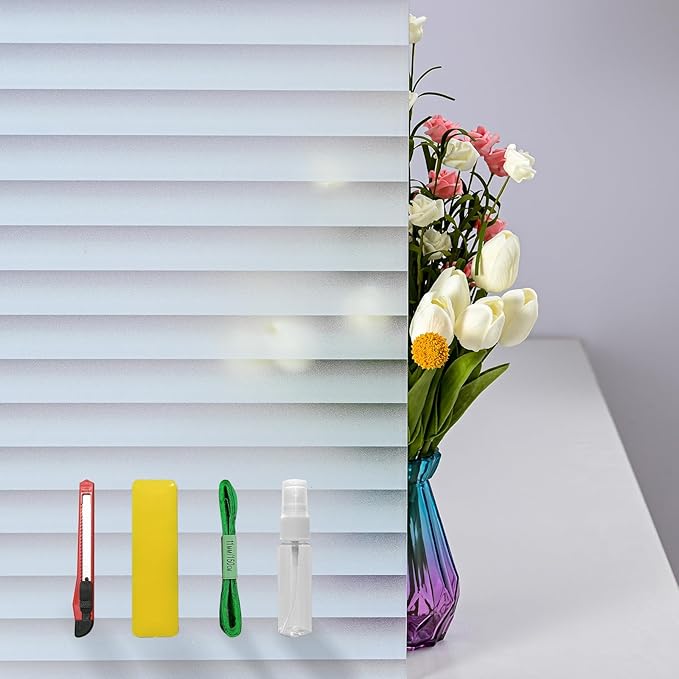 Window Privacy Film with Installation Tools, Blinds Pattern, Static Cling, Anti UV, Heat Control, Ideal for Home Shower Office Glass Door (Blinds Pattern, 17.5X78.7Inch)