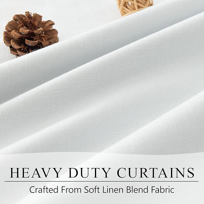 Elegant White Room Darkening Curtains 63 Inch Long Small Bay Window Full Blackout Dining Room Curtains Linen 63 Inch Length 2 Panels Privacy Insulated Bedroom Drapes for Living Room Divider Back Tab