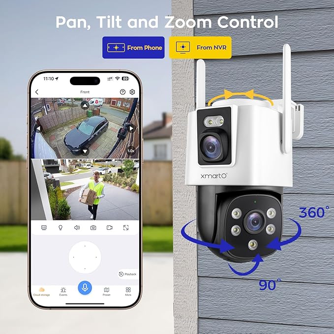 xmartO 16CH 8 Pcs Home Security Camera Kit, 4 * Dual-Image Wide FOV Security Camera and 4 * 2K HD Dome Camera, 2-Way Audio, Night Vision, 24/7 Surveillance Camera, No Monthly Fee(Include 500GB HDD