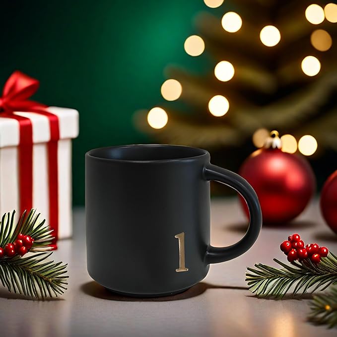 COLLECTIVE HOME - Black Monogram Ceramic Mugs, 15 oz Golden Initial Coffee Cups, Elegant Alphabet Tea Mugs, Personalized Halloween Mug with Gift Box, Perfect for Office and Home Décor (l)
