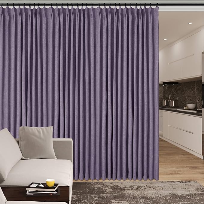 120" Wx102 L Linen Room Divider Drapes for Doorway/Glass Window/Sliding Door/Patio, Extra Wide Pinch Pleated Full Blackout Curtains for Girls Boys Teen Kids Room, 1 Panel, Violet