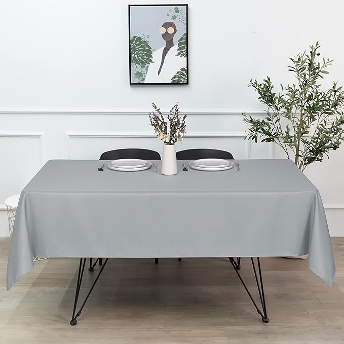 sancua Rectangle Tablecloth - 60 x 102 Inch - Stain and Wrinkle Resistant Washable Polyester Table Cloth, Decorative Fabric Table Cover for Dining Tables, Buffet Parties and Camping, Silver Grey