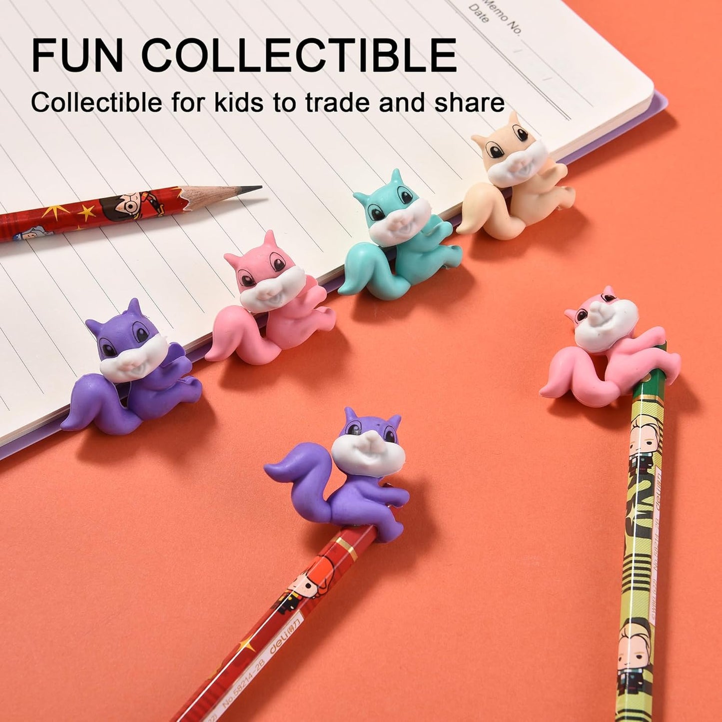 24Pcs Pencil Top Erasers for Kids, Squirrel Pencil Erasers Toppers Bulk, Cute Cap Erasers for Party Favors Classroom Rewards