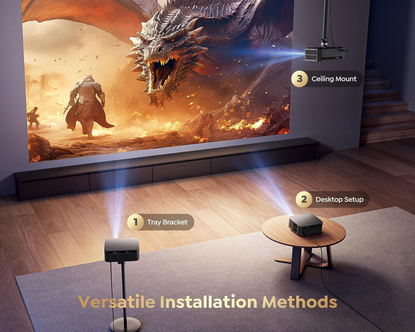 [1500 ANSI/Google TV/Voice Control]Smart Projector with WiFi 6 and Bluetooth, Netflix-Licensed 4K Support, Outdoor Movie Proyector, 1080P Home Ceiling Auto Focus Projector, PUTRIMS K12 Gray
