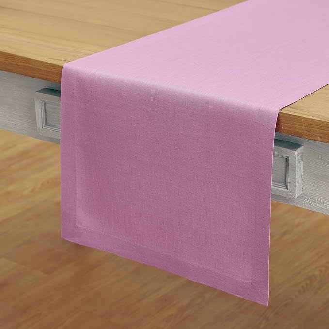 Solino Home Linen Violet Table Runner 48 Inches - 100% Pure Linen Farmhouse Short Table Runner 14 x 48 Inch Ideal for Dresser and Coffee Tables - Halloween - Fete