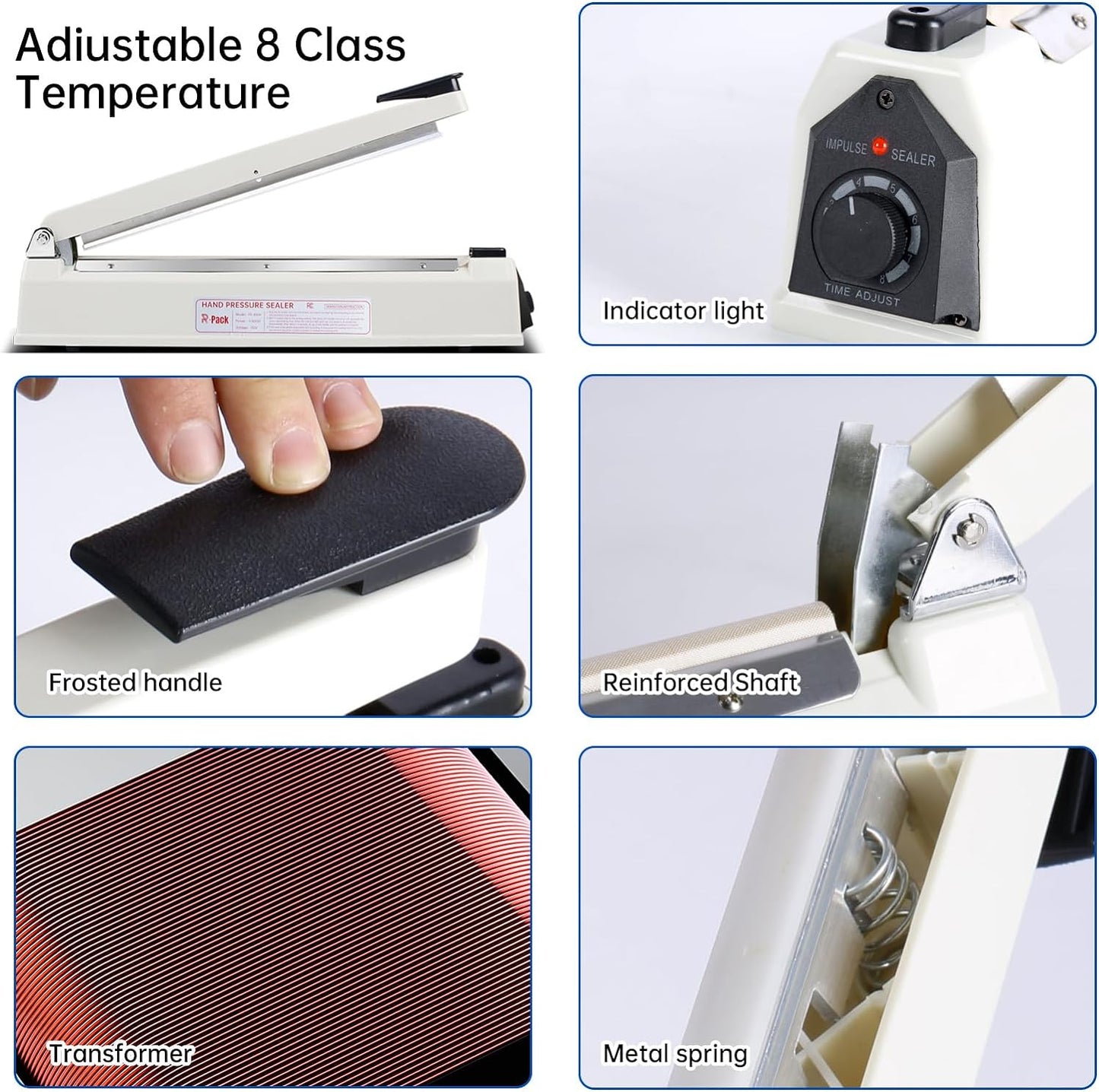 Impulse Heat Sealer with Seal bar, Heavy-Duty Bag Sealing & Cutting Machine, 4 Extra Replacements (white, 20inch)