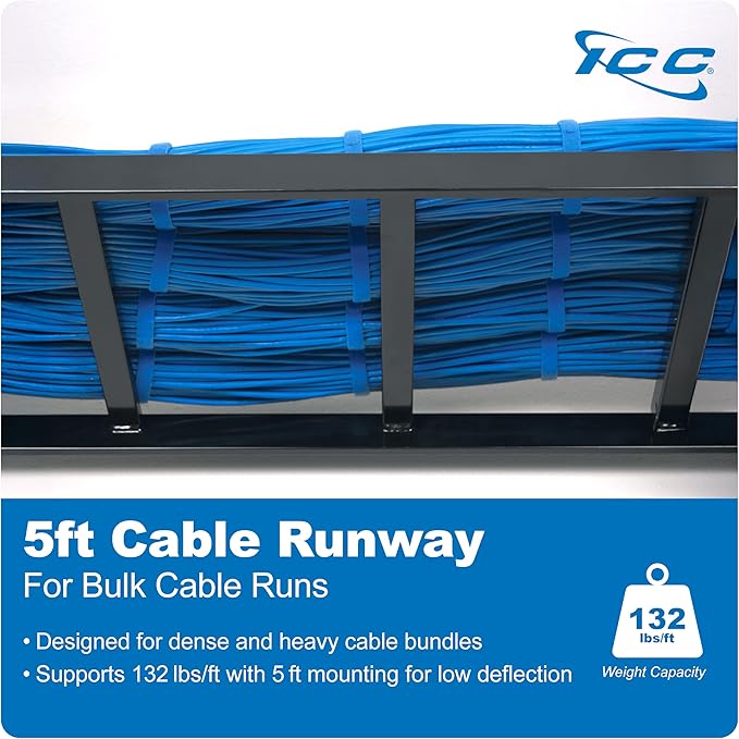 ICC Cable Runway Rack 5' Straight Section, 16-Gauge Steel, Made in USA