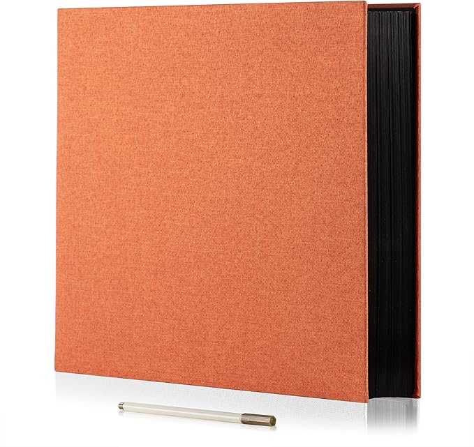 Photo Album Self Adhesive Scrapbook 3x5 4x6 5x7 6x8 Magnetic Album DIY Scrap Book 11x10.6 Inch 40 Black Sticky Pages Linen Cover DIY Photo Album(Orange)