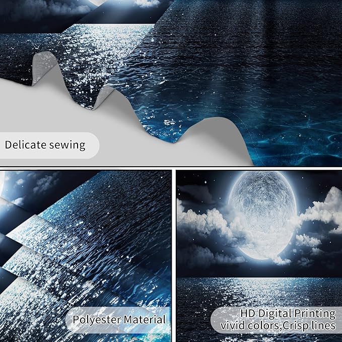LB Night Sky Ocean Tapestry Full Moon on Sea Tapestry Wall Hanging Fantasy White Cloud Watercolor Wall Art for Bedroom Living Room Dorm Wall Decor, 59Wx51H inches