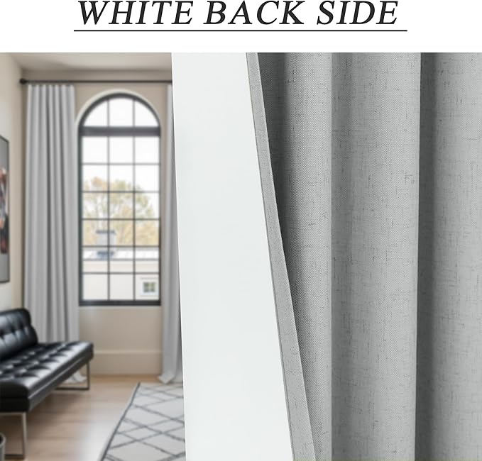 Light Grey Living Room Blackout Curtains 63 Inch Length 2 Panel Modern Farmhouse Dove Gray Black Out Curtains Linen Thermal Insulated Dining Room Darkening Long Drapes for Bedroom Bay Window Kitchen