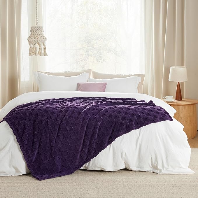 Bedsure GentleSoft Purple Throw Blanket for Couch - Checkered Fleece Blankets Gifts for Women Men Girls, Cute Soft Cozy Throw for Bedroom Home Decor Gifts, 50x60 Inches