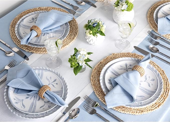 Solino Home Linen White Table Runner 60 Inches - Classic Hemstitch, 100% Pure Linen Coffee Table Runner 14 x 60 Inch Ideal for Dresser Tables - Fall, Autumn, Halloween, Thanksgiving