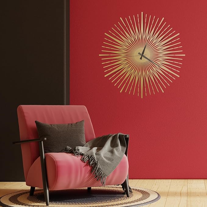 Sun Rays Wall Clock, Large Metal Decorative Wall Clock, Modern Minimalist Wall Decor (Gold, Large)