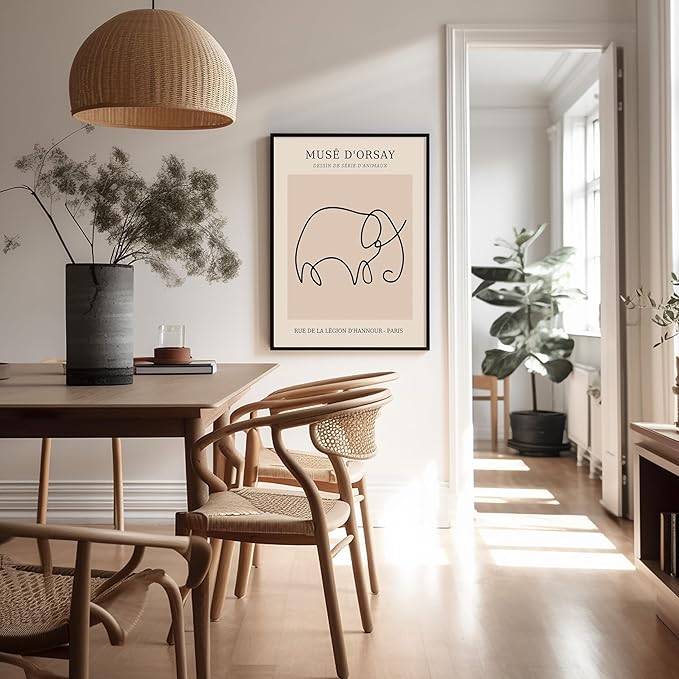 Poster Master Vintage Poster - Retro One Line Elephant Drawing Print - Elephant Art - Minimal Gift for Men, Women, Animal Lover - Abstract Wall Decor for Home, Office - 11x14 UNFRAMED Wall Art