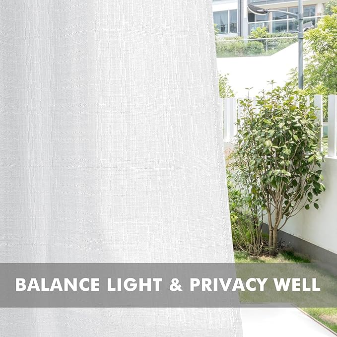 HolidayIdeas 4 Panels Linen Outdoor Curtains for Patio Waterproof White Curtains 84 Inch Length Set-Wide Curtains Weatherproof, Privacy, Textured for Pergola, Porch, Gazebo-110 Wide x 84" Long