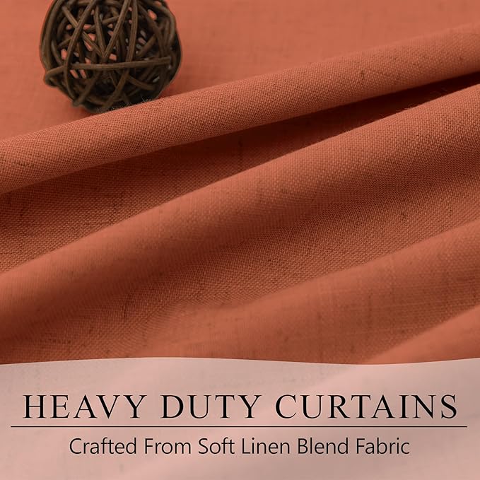 Terracotta Blackout Curtains for Living Room 2 Panel 84 Inches Long Back Tab Pocket Black Out Linen Burnt Orange Rust Drapes for Bedroom Darkening Thermal Insulated Boho Farmhouse Fall Decor 84 Length