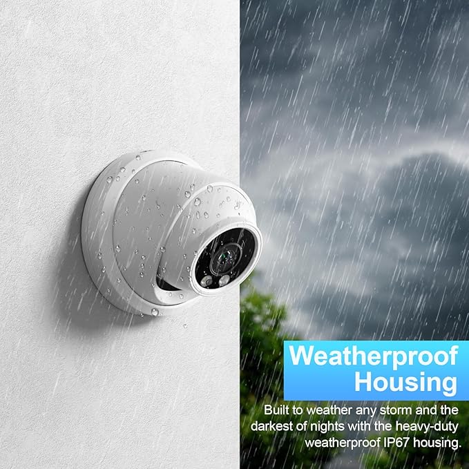 UltraHD 8MP PoE Camera, Turret Wired IP Security Camera Outdoor Indoor, Built-in Mic/Audio, 2.8mm Wide Angle 110°, Human/Vehicle Detection, Fully Works NVR, IND8BR97A (White)