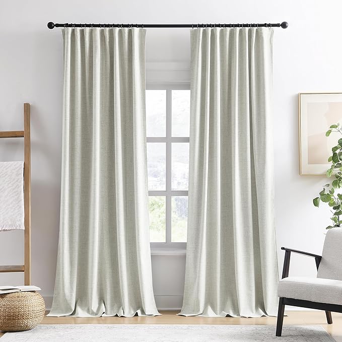 RAIN CITY 132 Inch Blackout Curtains Panels Set,Linen Textured Custom Curtains High Ceiling to Floor Rod Pocket Back Tab Farmhouse Dark Out Window Drapes for Living Room 11ft Length,Natural Cream