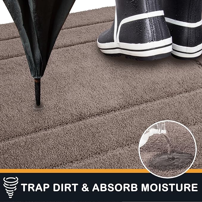 PURRUGS Dirt Trapping Door Mat 32" x 47", Non-Slip/Skid Machine Washable Entryway Rug, Dog Doormat, Super Absorbent Welcome Mat for Muddy Wet Shoes and Paws, Grayish Brown