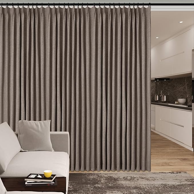 120" Wx96 L Linen Room Divider Drapes for Doorway/Glass Window/Sliding Door/Patio, Extra Wide Pinch Pleated Full Blackout Curtains for Girls Boys Teen Kids Room, 1 Panel, Light Coffee