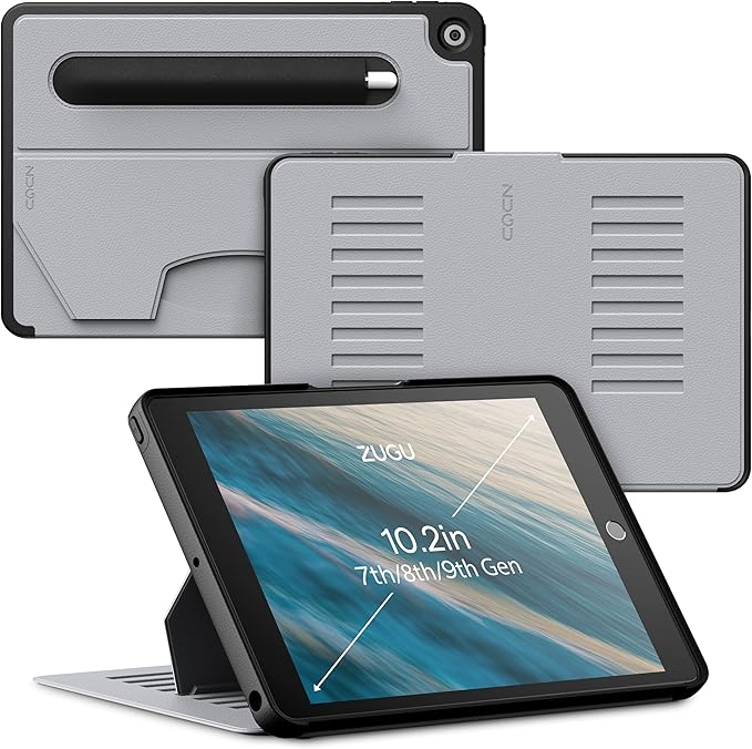 ZUGU CASE for 10.2 Inch iPad 7th / 8th / 9th Generation Case (2021/2020/2019), Protective, Thin, Sleek Design, Magnetic Stand, Sleep/Wake Cover, Magnetic Cover, Arctic Gray