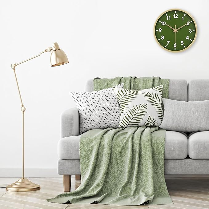 HIPPIH Wall Clock 2 Pack, 10 Inch Modern Wall Clocks Battery Operated, Non Ticking Silent Wall Clock, Simple Small Analog for Living Room, Bedroom, Kitchen, School, Office, Green