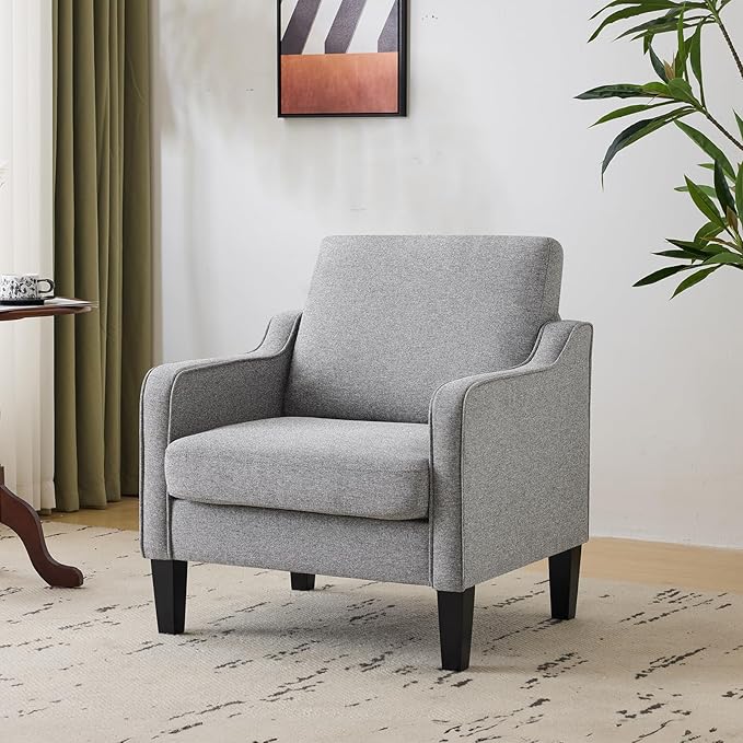VINGLI Accent Chairs Set of 2 Gray Living Room Chairs Reading Chair for Bedroom Scooped Arm Chair Mid Century Modern Accent Chair Upholstered Comfy Chair for Apartment, Waiting Room