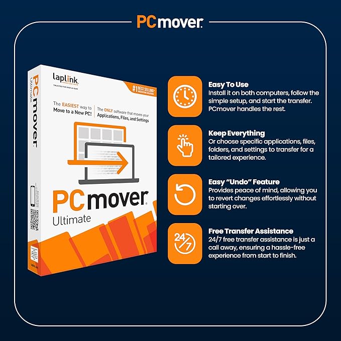 Laplink PCmover Ultimate 11 - Migration of your Applications, Files and Settings from an Old PC to a New PC - Data Transfer Software - With Optional Ultra-High-Speed USB 3.0 Transfer Cable - 2 License