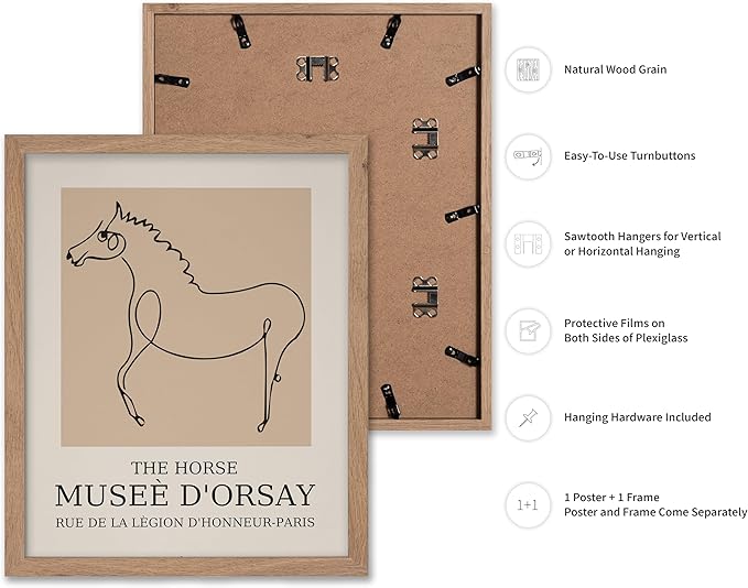 Poster Master Vintage Poster - Retro Minimalist Print - Gift for Artist, Friend - Horse, Line Drawing, Sketch, Abstract - Wall Decor for Living Room, Bedroom, 16x20 Beige Framed