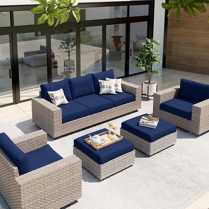 hyha Waterproof Couch Cushion Covers, Stretch Sofa Couch Seat Slipcover for Dog Washable, Non-Slip Waterproof Outdoor Cushion Covers for Patio Furniture Replacement (2 Pieces, Navy)