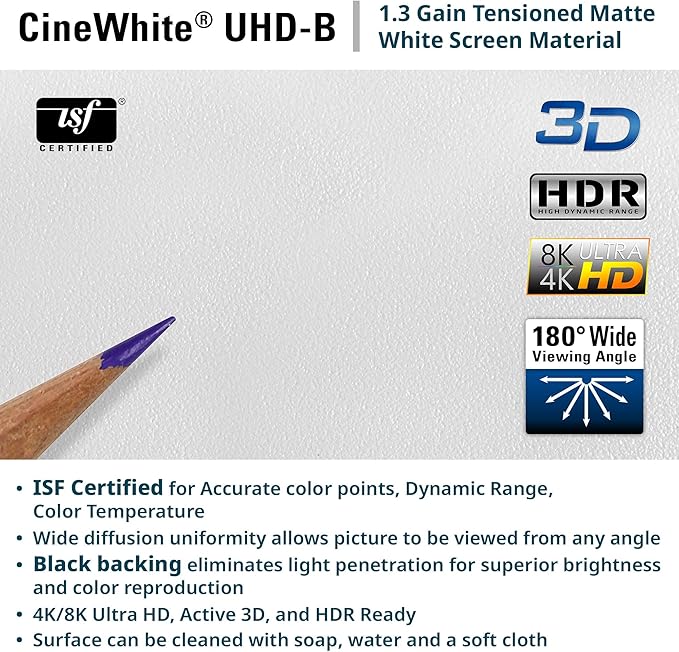 Elite Screens 200 inch Projector Screen 16:9, Wall Mounted Fixed Frame , 8K/4K UHD & Active 3D Ready, ISF-Certified Material for Home Theater, Office & Indoor Presentations, Sable Frame 2, ER200WH2
