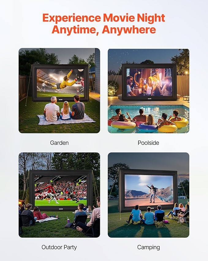 VEVOR 20FT Inflatable Projector Screen, Inflatable Movie Screen Outdoor with 250W Air Blower Projector Screen Oxford Fabric Material Blow Up Screen for Outdoor Backyard, Home Theater, Theme Party