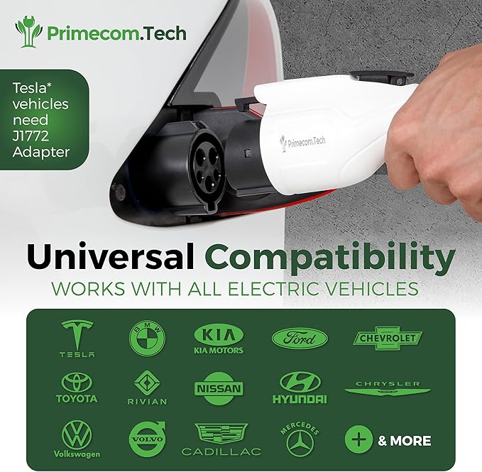 PRIMECOM Level 2 Electric Vehicle (EV) Charger (220V / 240Volt, 16Amp) Portable EVSE Smart Electric Car Charger, 30', 40', and 50 Feet Lengths (NEMA L14-30P, 30 Feet)