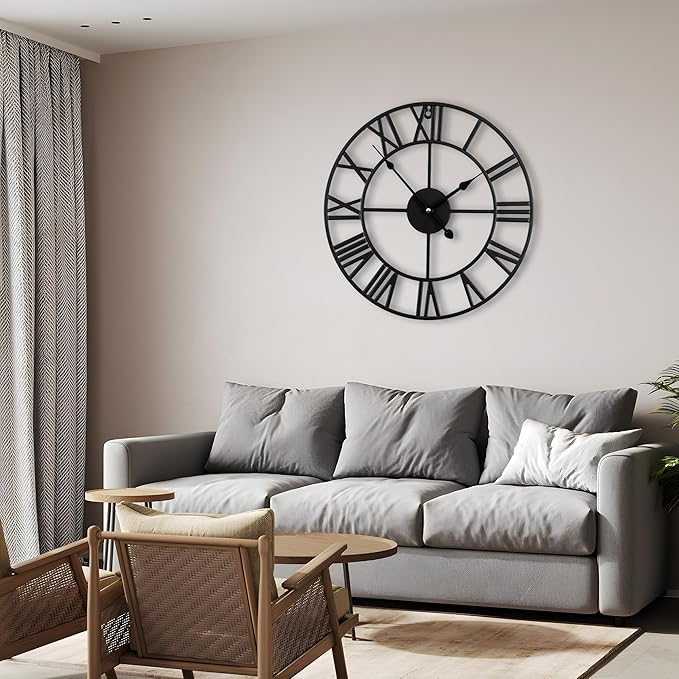 16inch/40cm Wall Clocks Battery Operated,Wall Clocks for Living Room Decor, Bedroom,Office,Bathroom,Silent,Large Wall Clock for Home and Kitchen,Farmhouse (Iron Roman Numerals, 16 inches)