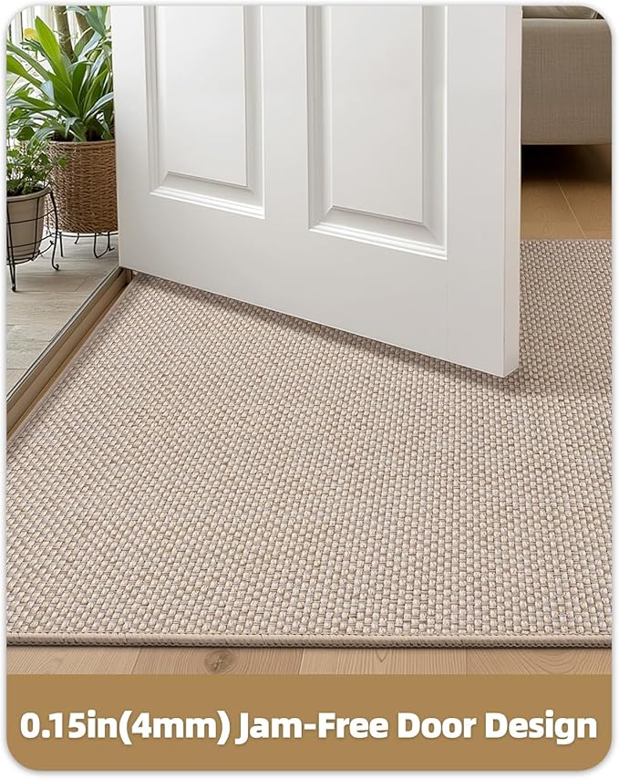 Color&Geometry Front Door Mat Indoor 22.6"x31.5", Ultra Non Slip Rubber Backed Dirt Trapper, Low Profile Thin Washable, Easy Clean Entryway Rug Door Mat Indoor Entrance, Khaki (Rolled-up NO Creases)