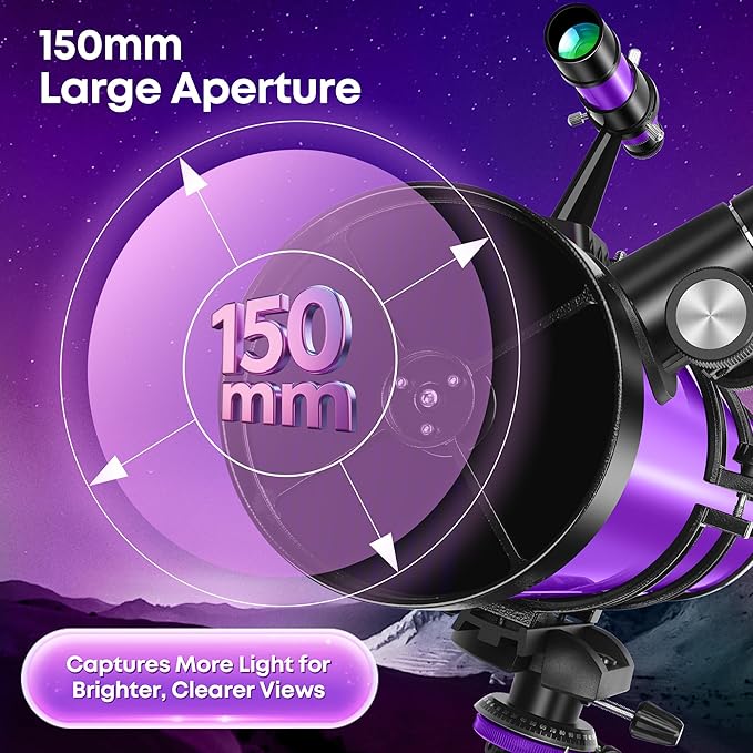 Telescope, 150EQ Newtonian Reflector Telescope for Adults & Beginners, Professional Telescopes for Adults High Powered Astronomy with Equatorial Mount, Phone Mount, Dust Cover & Carrying Bag
