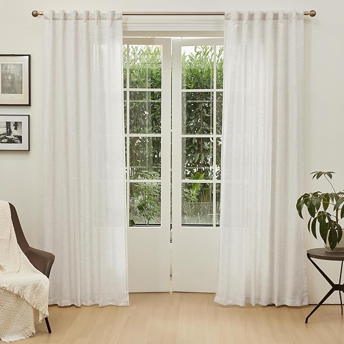 MYSKY HOME Living Room Curtains for Windows, Semi Sheer Linen Curtains Boho Room Decor Sliding Glass Patio Doorways Light Filtering Privacy Protect Soft Texture, 50" x 90", Linen, 2 Panels