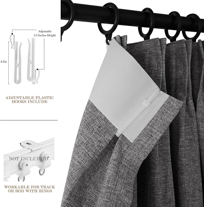 Full Blackout Privacy Curtains, 240 Inch Extra Wide Linen Blend Drapes, Pinch Pleat Window Drapery for Room Divider Storage/Space Room Separation, 1 Panel, W 240" x L 96", Gray