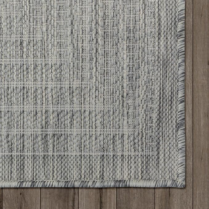 Adiva Rugs Outdoor Indoor Area Rug, Weather Resistant, Easy to Clean, Stain Resistant Floor Mat for Dining Room, Backyard, Deck, Patio (Silver Weiss, 2'6" x 7')