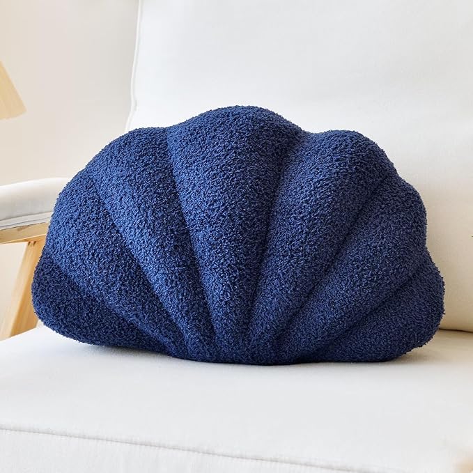Navy Seashell Throw Pillows, Shell Shaped Throw Pillows, 13 Inch Soft Home Decorative Pillow Plush Cushion for Bed Couch Living Sofa Room Decor Accent Throw Pillow