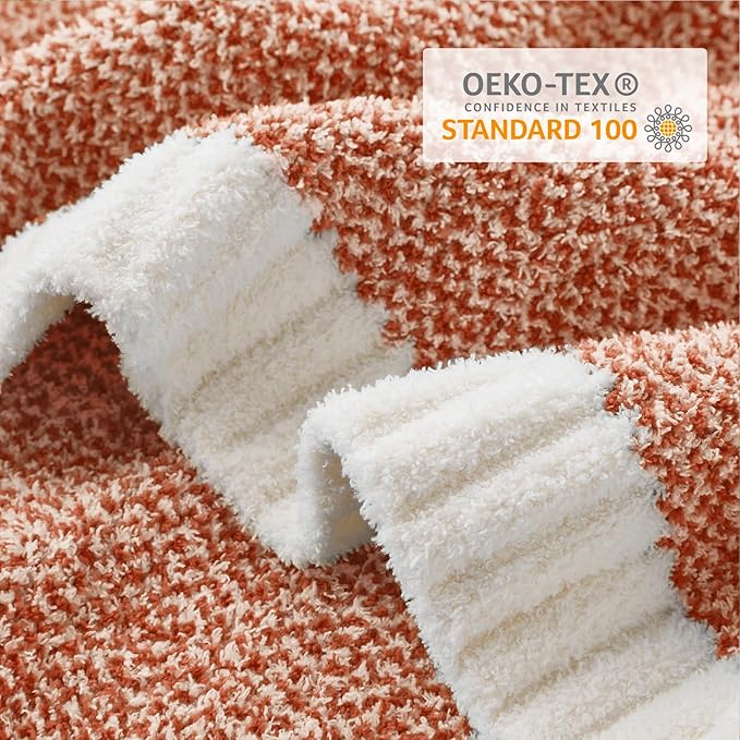 Snuggle Sac Orange Fall Blanket Twin Size, Oversized Soft Warm Cozy Knit Bedding Blanket, Luxurious Microfiber Blankets for Bed, Orange, 60x80 inches