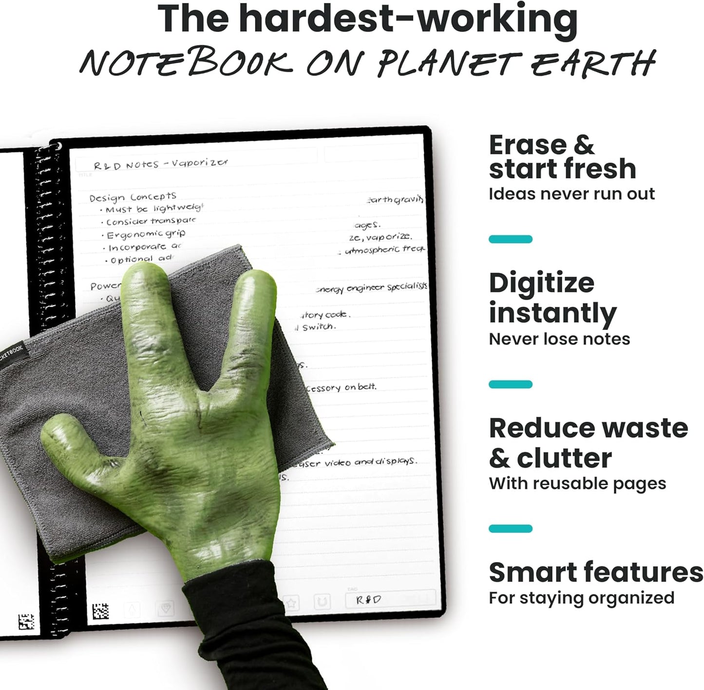 Rocketbook New Core Reusable Spiral Notebook, Letter Size 8.5x11, Green - Lined Pages, App-Connected, Erasable, Durable Cover, Ideal for School, Work, and Creative Projects